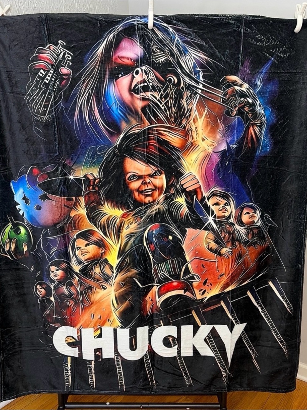 CHUCKY Horror Graphic Throw Blanket - Black Multicolor